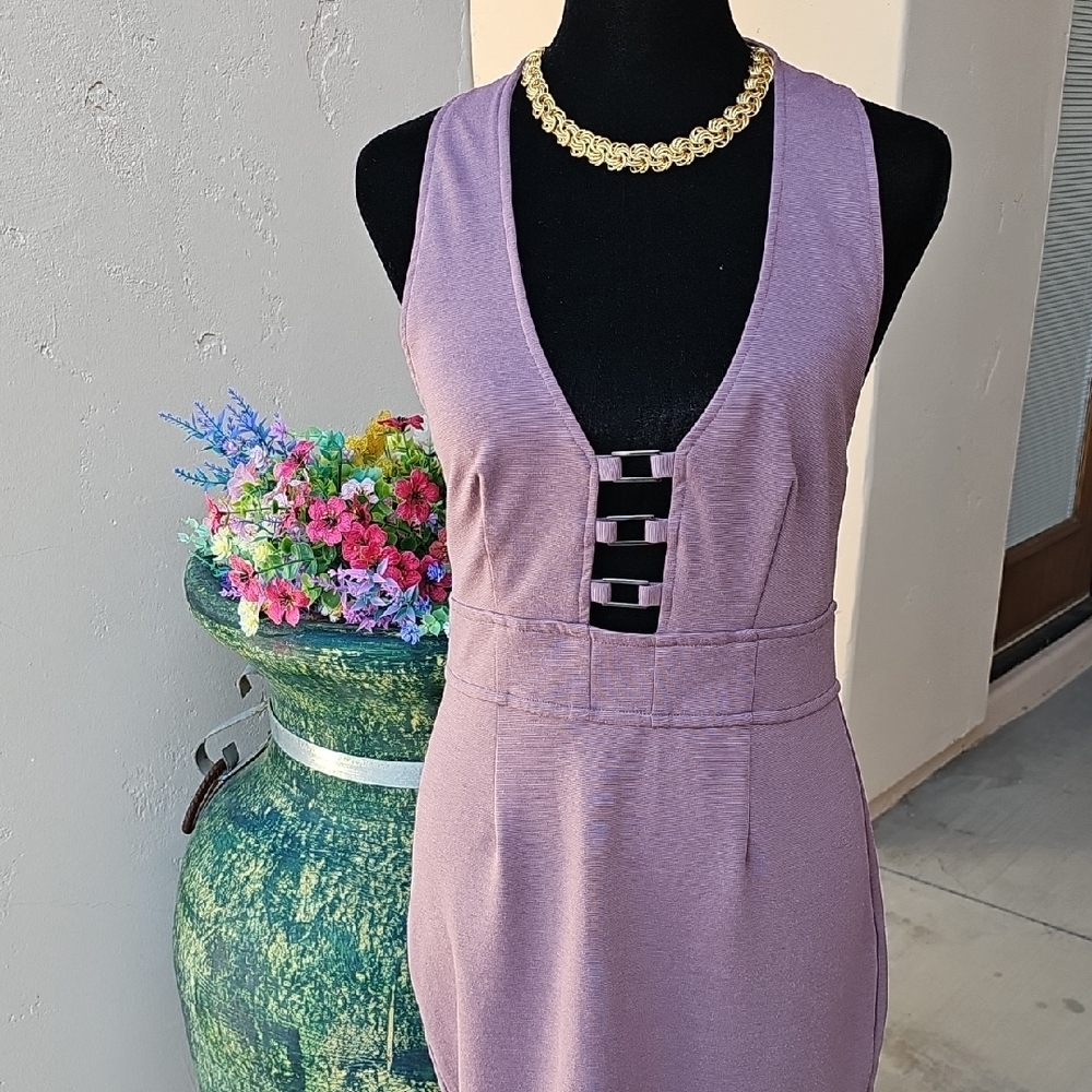 Charlotte Russe Mauve colored  Sheath Dress Plunge Neckline size med